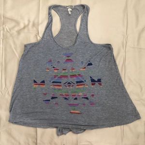 Gray tank top with multi color geometric design